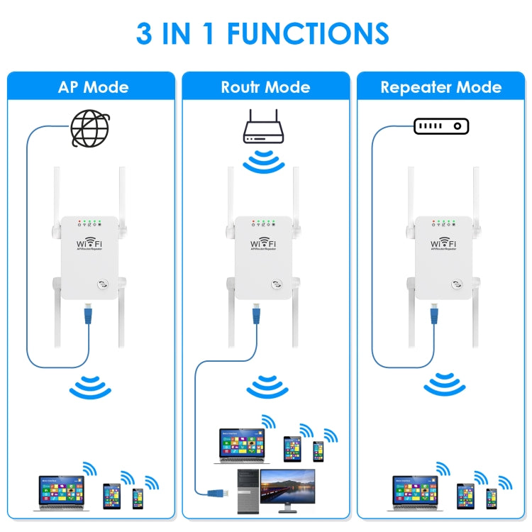 U8 300Mbps Wireless WiFi Repeater Extender Router Wi-Fi Signal Amplifier WiFi Booster(EU Plug) -  by buy2fix | Online Shopping UK | buy2fix