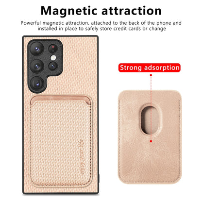 For Samsung Galaxy S22+ 5G Carbon Fiber Leather Card Magsafe Magnetic Phone Case(Khaki) - Galaxy S23+ 5G Cases by buy2fix | Online Shopping UK | buy2fix