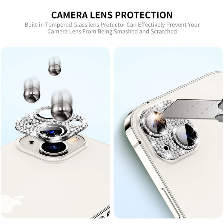 For iPhone 14 / 14 Plus ENKAY Hat-Prince Blink Diamond Camera Lens Aluminium Alloy Tempered Glass Film(Silver) - iPhone 14 Tempered Glass by ENKAY | Online Shopping UK | buy2fix