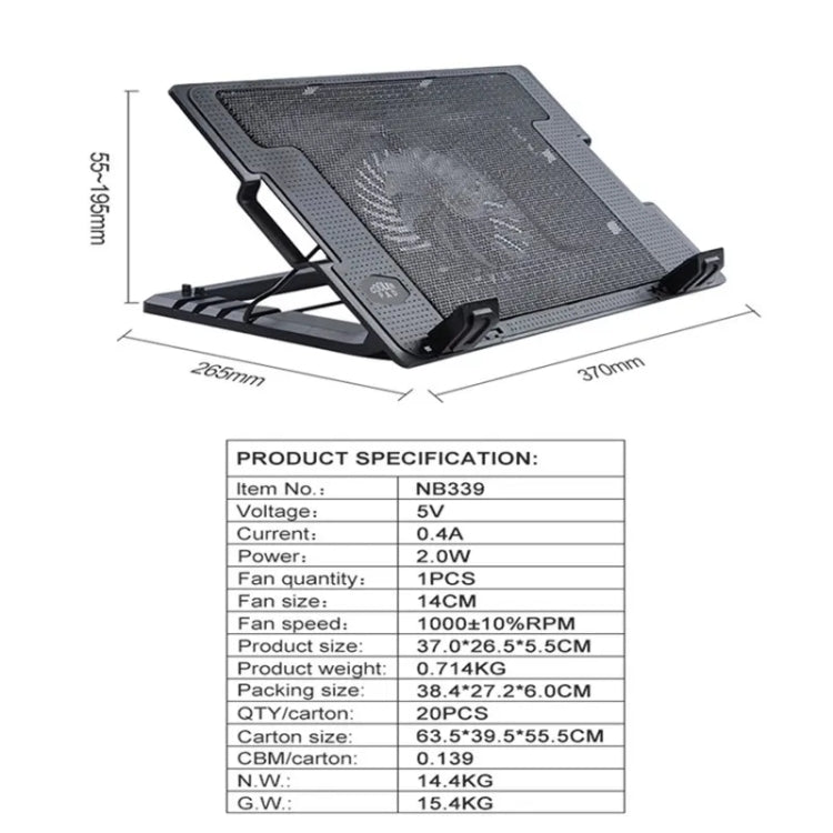 NB339 USB Desktop 5-Gear Adjustable Height Laptop Cooling Base - Cooling Pads by buy2fix | Online Shopping UK | buy2fix