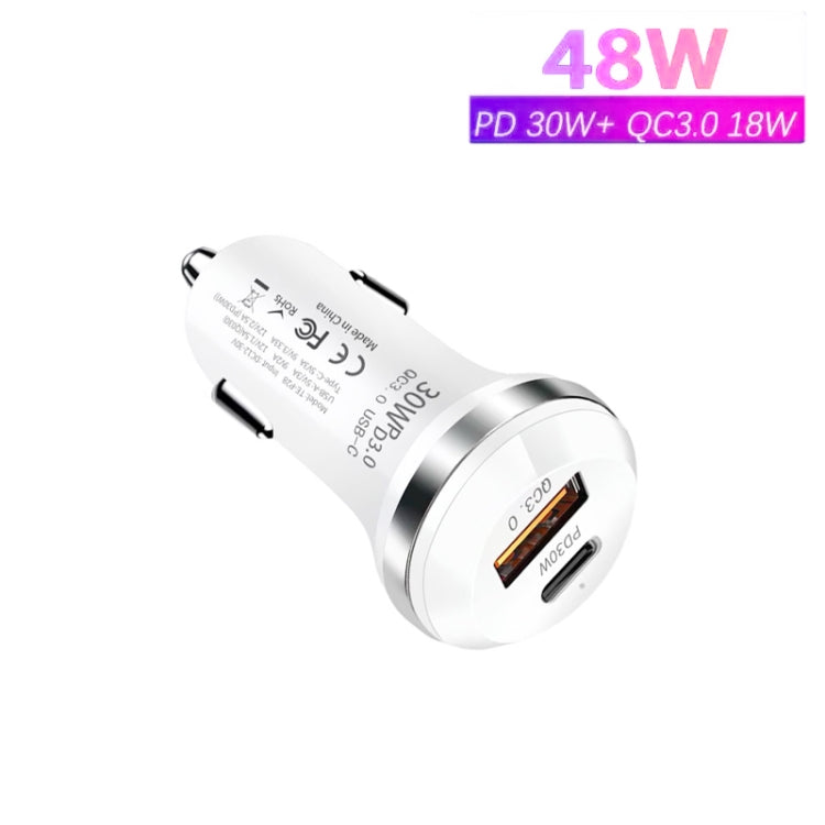 P28 USB-C PD30W + QC3.0 18W USB Dual Port Car Charger(White) - Car Charger by buy2fix | Online Shopping UK | buy2fix