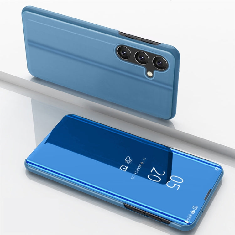 For Samsung Galaxy M14 Plated Mirror Horizontal Flip Leather Case with Holder(Blue) - Galaxy Phone Cases by buy2fix | Online Shopping UK | buy2fix