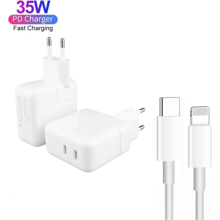 35W PD3.0 USB-C / Type-C Dual Port Charger with 2m Type-C to 8 Pin Data Cable, EU Plug - USB Charger by buy2fix | Online Shopping UK | buy2fix