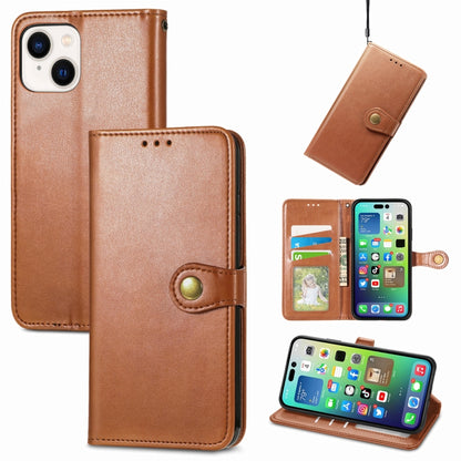 For iPhone 15 Retro Solid Color Buckle Leather Phone Case(Brown) - iPhone 15 Cases by buy2fix | Online Shopping UK | buy2fix