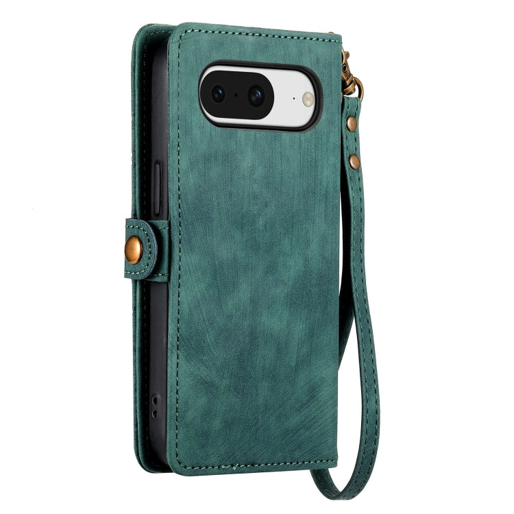 For Google Pixel 8 Geometric Zipper Wallet Side Buckle Leather Phone Case(Green) - Google Cases by buy2fix | Online Shopping UK | buy2fix