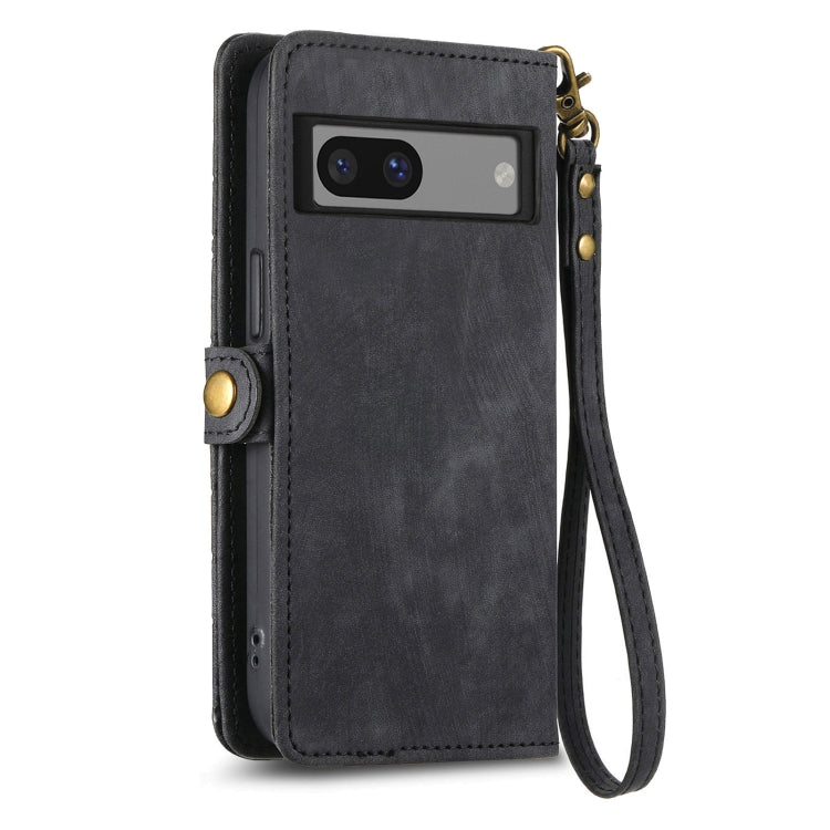 For Google Pixel 6A Geometric Zipper Wallet Side Buckle Leather Phone Case(Black) - Google Cases by buy2fix | Online Shopping UK | buy2fix