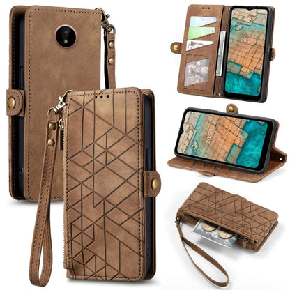 For Nokia C20 Geometric Zipper Wallet Side Buckle Leather Phone Case(Brown) - Nokia Cases by buy2fix | Online Shopping UK | buy2fix