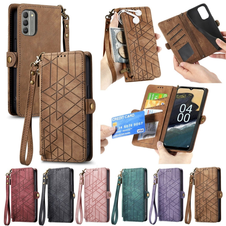 For Nokia XR20 Geometric Zipper Wallet Side Buckle Leather Phone Case(Black) - Nokia Cases by buy2fix | Online Shopping UK | buy2fix