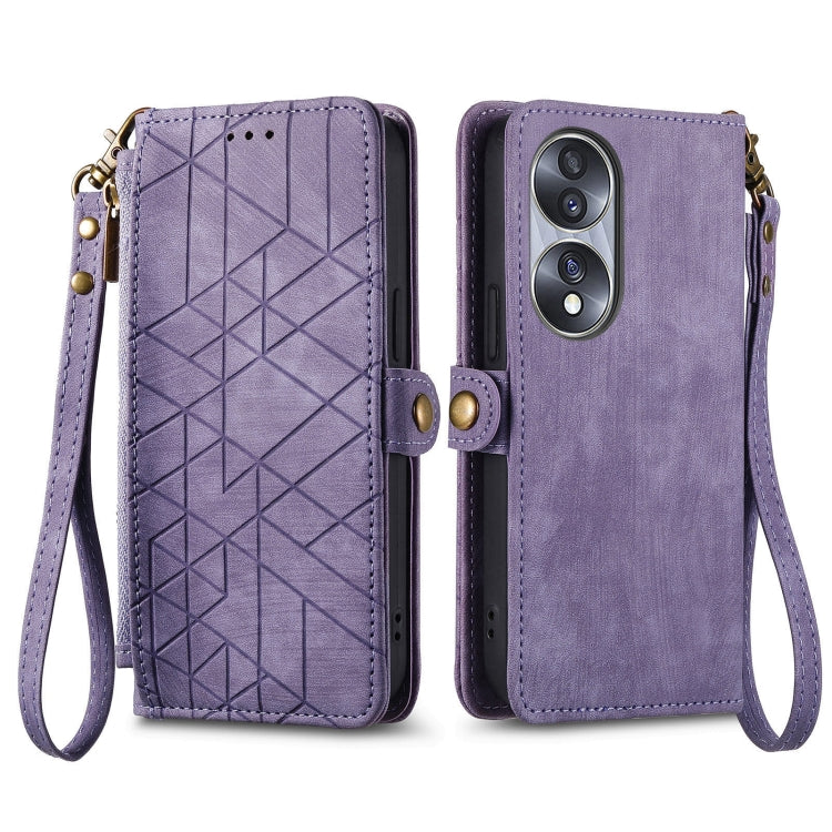 For Honor X9A Geometric Zipper Wallet Side Buckle Leather Phone Case(Purple) - Honor Cases by buy2fix | Online Shopping UK | buy2fix