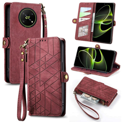 For Honor X40 GT Geometric Zipper Wallet Side Buckle Leather Phone Case(Red) - Honor Cases by buy2fix | Online Shopping UK | buy2fix