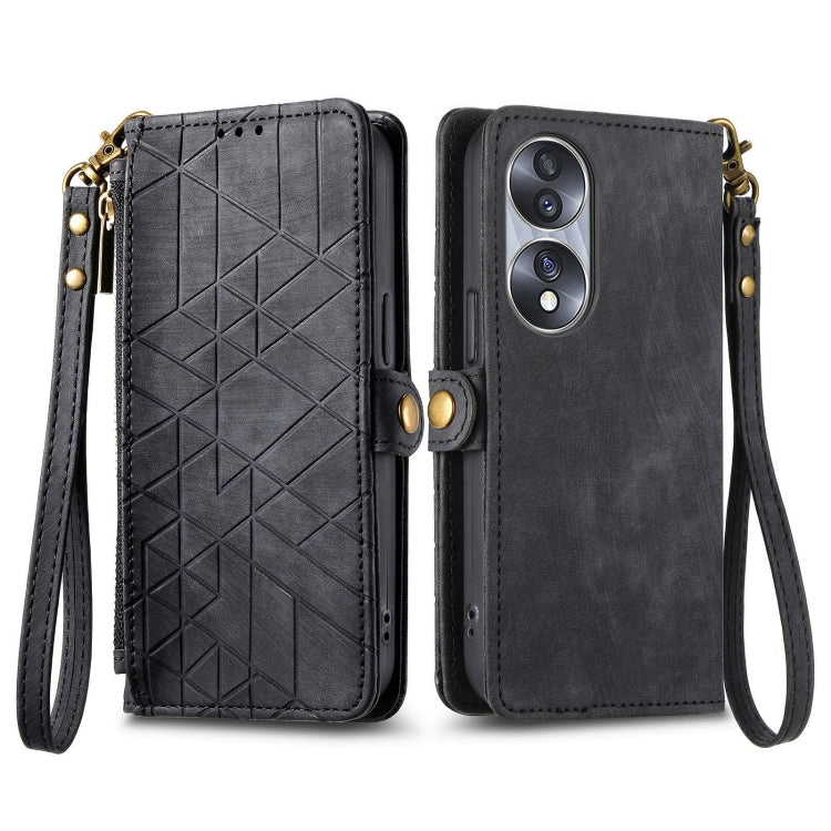 For Honor 50 Pro Geometric Zipper Wallet Side Buckle Leather Phone Case(Black) - Honor Cases by buy2fix | Online Shopping UK | buy2fix