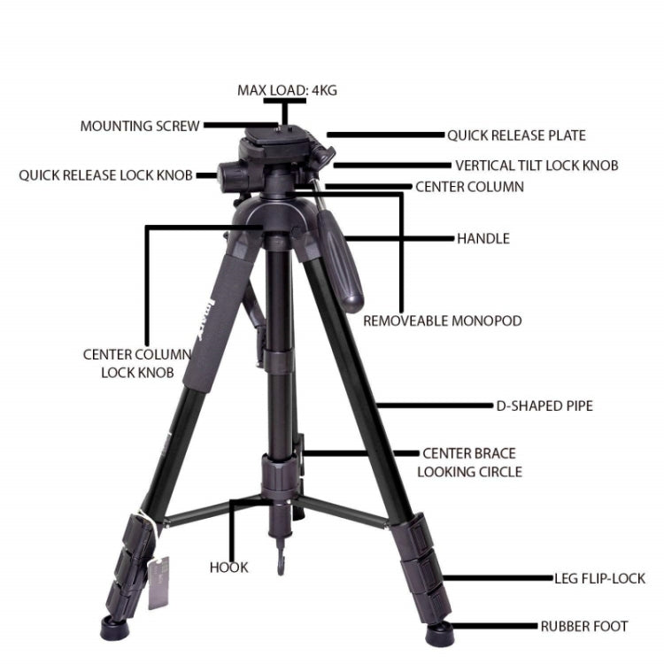 JMARY KP2264 Portable Detachable Tripod Mobile Phone SLR Camera Aluminium Alloy Stand(Black) - Tripods by Jmary | Online Shopping UK | buy2fix