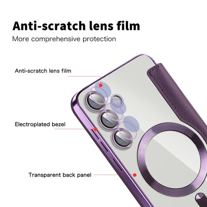 For Samsung Galaxy S24+ 5G Shield Magsafe RFID Anti-theft Rhombus Leather Phone Case(Purple) - Galaxy S24+ 5G Cases by buy2fix | Online Shopping UK | buy2fix