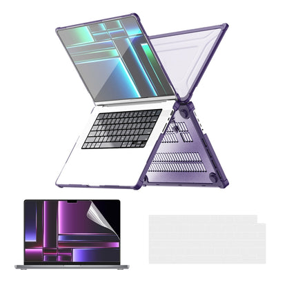 For MacBook Pro 14.2 A2442/A2779 ENKAY Hat-Prince 3 in 1 Protective Bracket Case Cover Hard Shell with TPU Keyboard Film / PET Screen Protector, Version:EU(Purple) - MacBook Pro Cases by ENKAY | Online Shopping UK | buy2fix