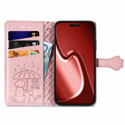 For iPhone 15 Pro Max Cat and Dog Embossed Leather Phone Case(Rose Gold) - iPhone 15 Pro Max Cases by buy2fix | Online Shopping UK | buy2fix