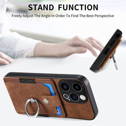 For iPhone 15 Pro Max Retro Skin-feel Ring Card Wallet Phone Case(Brown) - iPhone 15 Pro Max Cases by buy2fix | Online Shopping UK | buy2fix