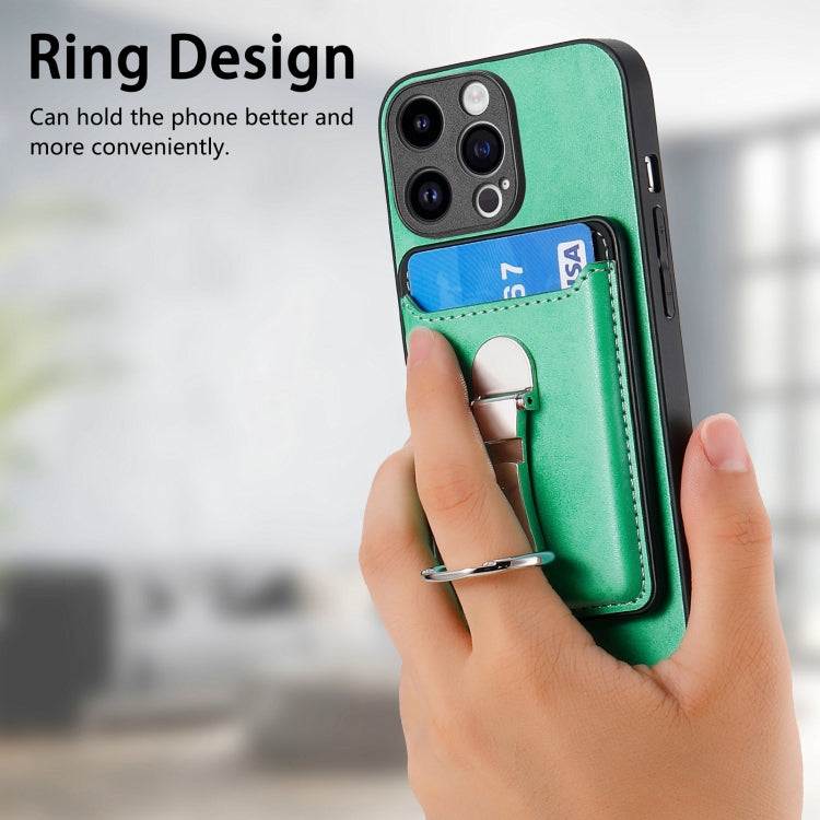 For iPhone 15 Pro Max Skin Feel Ring Holder Wallet Magnetic Phone Case(Green) - iPhone 15 Pro Max Cases by buy2fix | Online Shopping UK | buy2fix