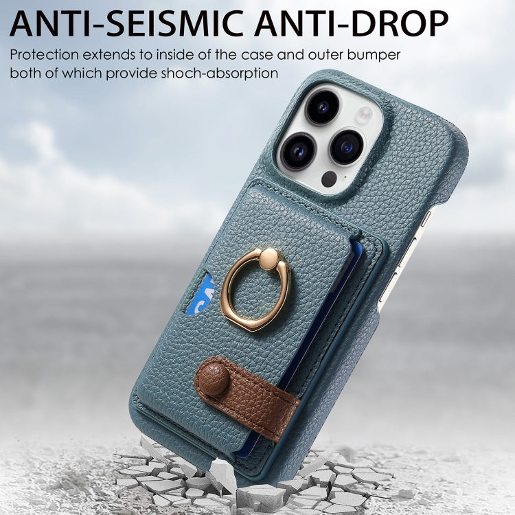 For iPhone 15 Pro Max Litchi Leather Oil Edge Ring Card Back Phone Case(Light blue) - iPhone 15 Pro Max Cases by buy2fix | Online Shopping UK | buy2fix