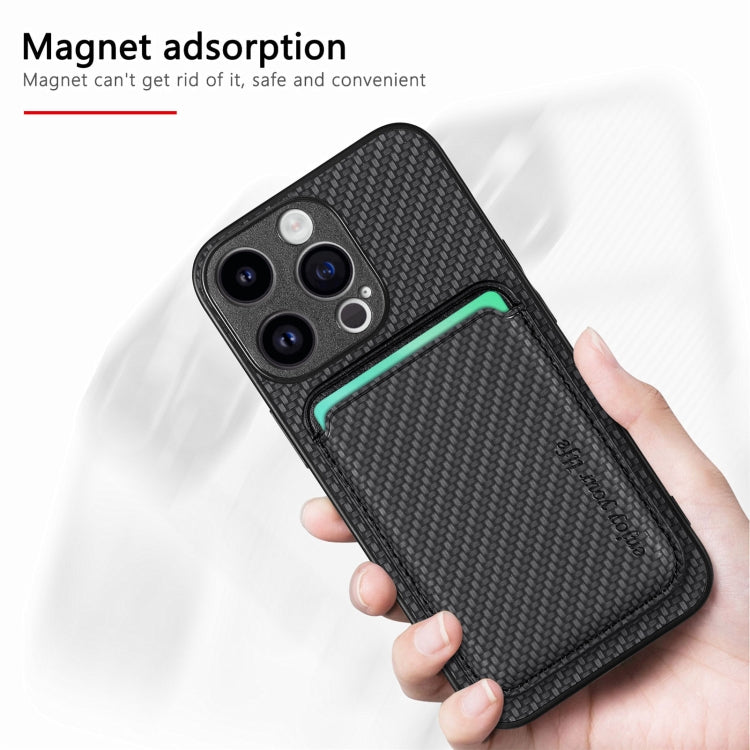 For iPhone 15 Pro Max Carbon Fiber Leather Card Magsafe Phone Case(Black) - iPhone 15 Pro Max Cases by buy2fix | Online Shopping UK | buy2fix