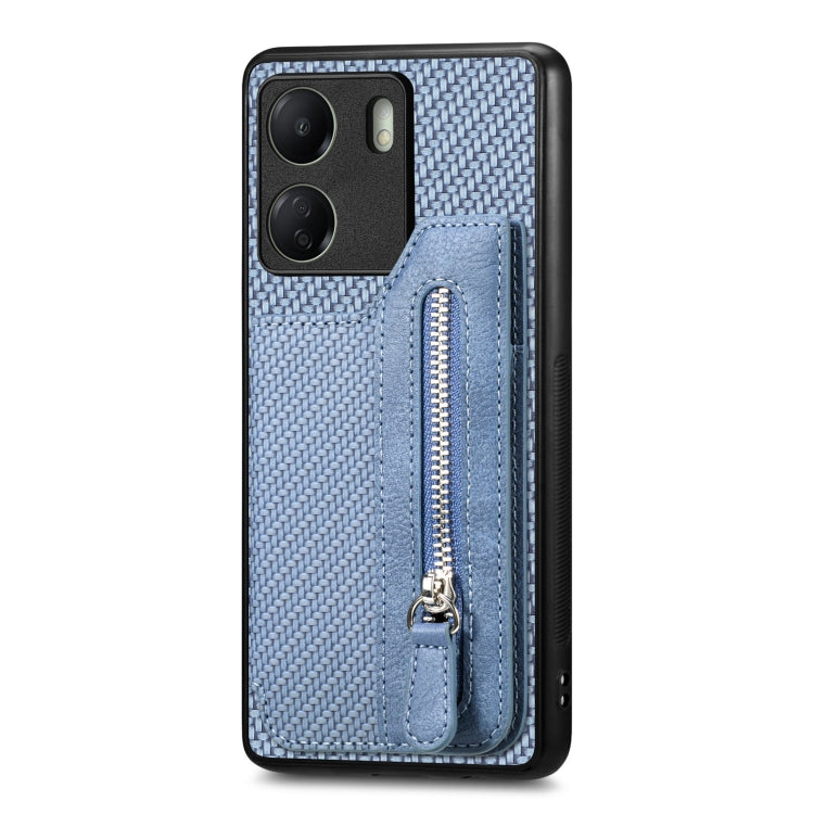 For Xiaomi  Redmi 13C Carbon Fiber Flip Zipper Wallet Phone Case(Blue) - 13C Cases by buy2fix | Online Shopping UK | buy2fix