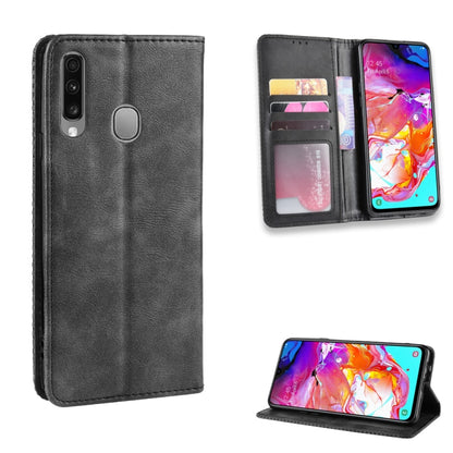 For Galaxy A20s  Magnetic Buckle Retro Crazy Horse Texture Horizontal Flip Leather Case  , with Holder & Card Slots & Photo Frame(Black) - Galaxy Phone Cases by buy2fix | Online Shopping UK | buy2fix