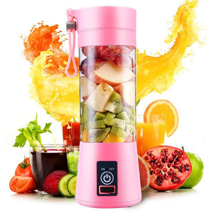 USB Rechargeable Electric Automatic Vegetable Fruit Citrus Orange Juice Maker Cup Mixer Bottle (380ML)(2 Blades Pink) - Home & Garden by buy2fix | Online Shopping UK | buy2fix