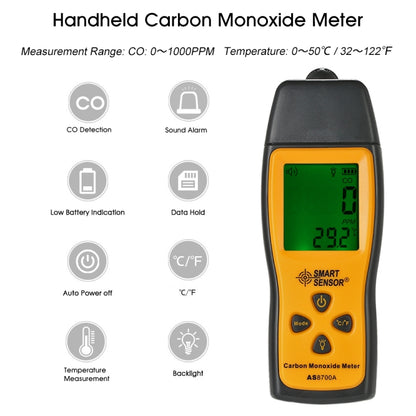 Smart Sensor AS8700A Handheld Carbon Monoxide Meter High Precision Digital CO Leak Detector Analyzer,  Sound  Light Alarm, Range: 0-1000ppm - Consumer Electronics by BENETECH | Online Shopping UK | buy2fix