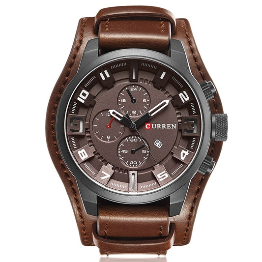 Curren M8225 Army Military Leather Band Men Quartz Watch(Black Brown) - Leather Strap Watches by CURREN | Online Shopping UK | buy2fix