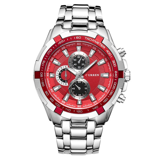 CURREN 8023 Men Stainless Steel Analog Sport Quartz Watch(White case red face) - Metal Strap Watches by CURREN | Online Shopping UK | buy2fix