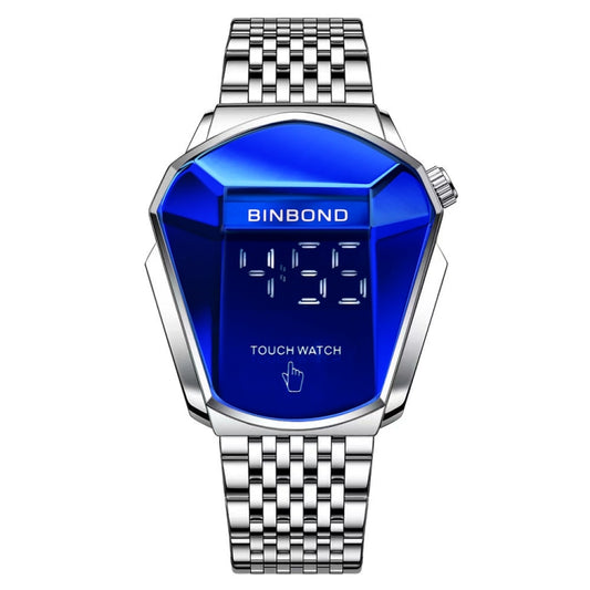 BINBOND Locomotive Concept Touch Screen Steel Belt Watch Men Live Black Technology Watch(White Steel Blue) - Metal Strap Watches by BINBOND | Online Shopping UK | buy2fix