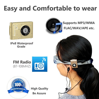 C26 IPX8 Waterproof Swimming Diving Sports MP3 Music Player with Clip & Earphone, Support FM, Memory:8GB(Gold) - Consumer Electronics by buy2fix | Online Shopping UK | buy2fix