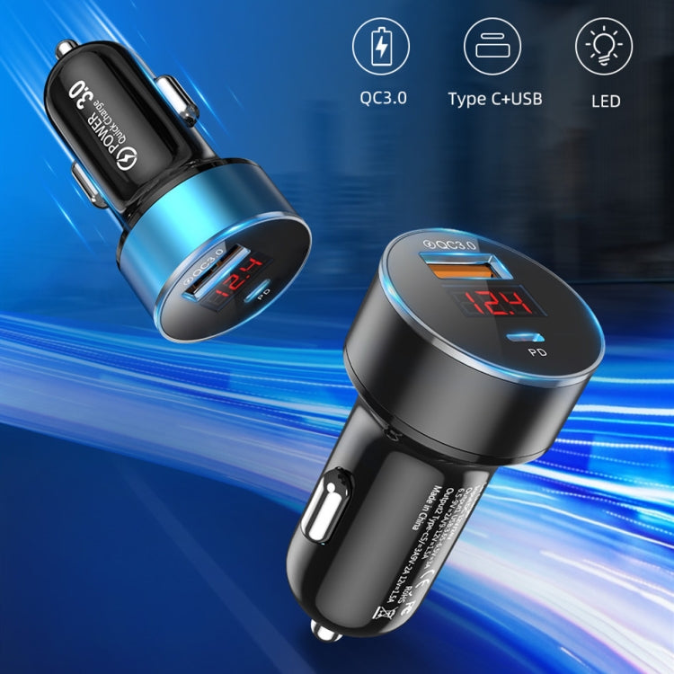 Aluminum Alloy Digital Display PD+QC3.0 Car Charger Multifunctional Car Charger(Elegant Black ) - In Car by buy2fix | Online Shopping UK | buy2fix