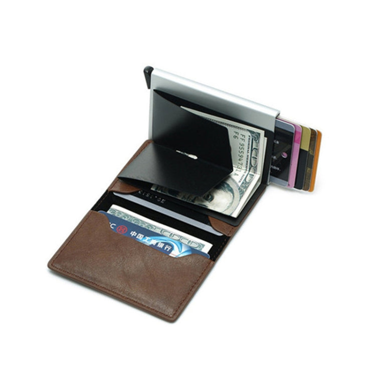 Automatic Elastic Card Type Anti-magnetic RFID Anti-theft Retro Card Package Universal Leather Metal Wallet(Black) - Home & Garden by buy2fix | Online Shopping UK | buy2fix