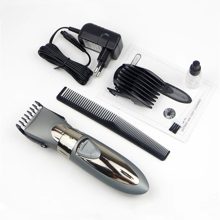 Waterproof Electric Hair Clipper Rechargeable Hair Trimmer Hair Cutting Machine Haircut Beard Trimer, EU Plug(Grey) - Hair Trimmer by buy2fix | Online Shopping UK | buy2fix