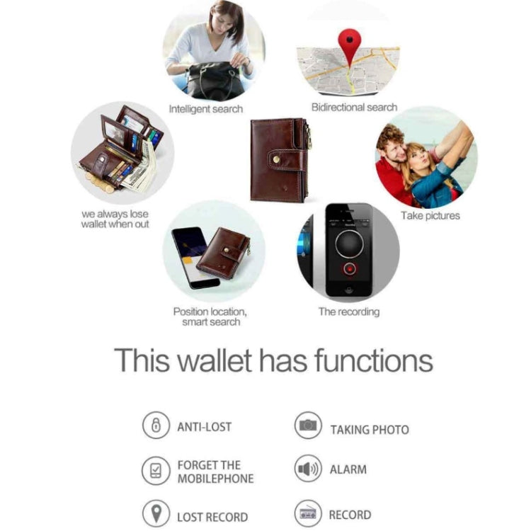 Men Leather Wallet Smart Bluetooth Antimagnetic RFID Anti-Lost Anti-Theft Multi-Function Coin Purse - Home & Garden by buy2fix | Online Shopping UK | buy2fix