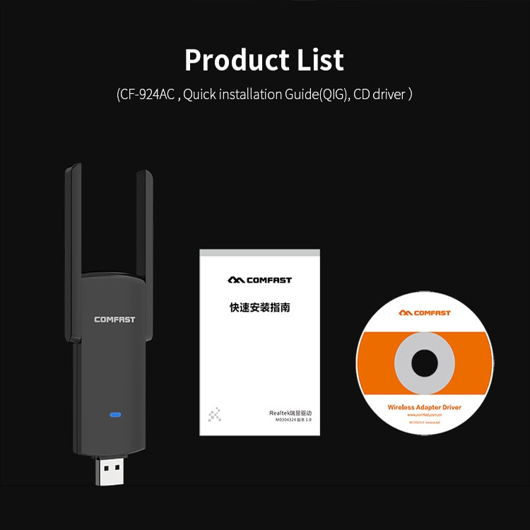 COMFAST CF-924AC V2 1200Mbps Dual Frequency Gigabit USB Computer WIFI Receiver High Power Wireless Network Card - Computer & Networking by COMFAST | Online Shopping UK | buy2fix