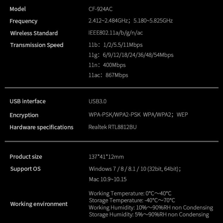 COMFAST CF-924AC V2 1200Mbps Dual Frequency Gigabit USB Computer WIFI Receiver High Power Wireless Network Card - Computer & Networking by COMFAST | Online Shopping UK | buy2fix