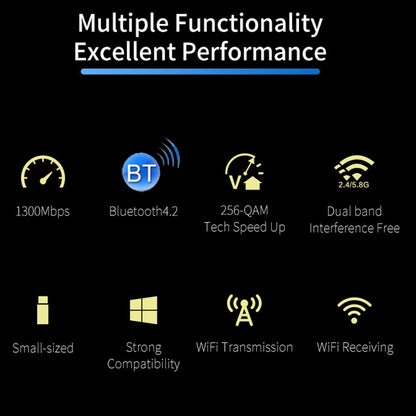 COMFAST CF-727B 1300Mbps Dual Frequency Gigabit USB Desktop Transmitter Receiver Portable Bluetooth V4.2 + WiFi Wireless Network Card - Computer & Networking by COMFAST | Online Shopping UK | buy2fix