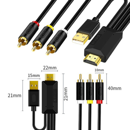 3m JingHua HDMI-3RCA HDMI To 3RCA Conversion Cable Set-Top TV Projector AV Lotus Converter Cable - Cable by JingHua | Online Shopping UK | buy2fix