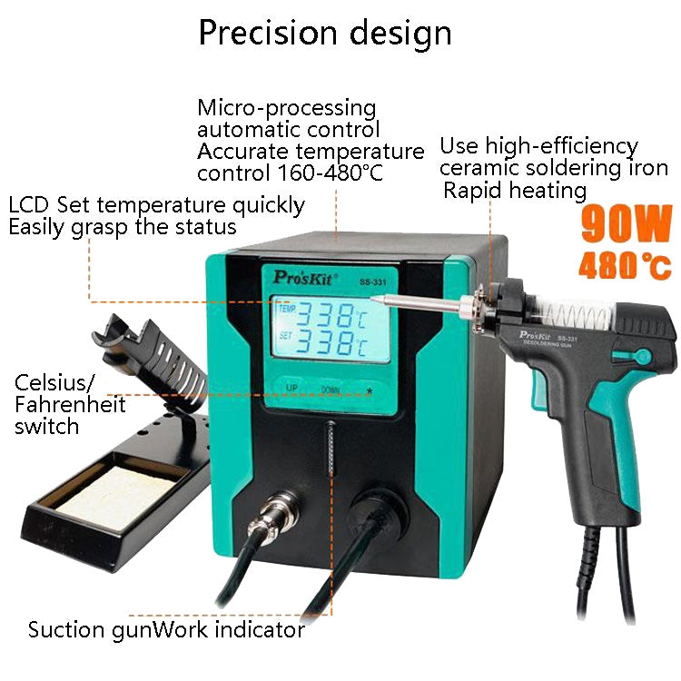 ProsKit SS-331H Electric Heat Tin Suction Device Fully Automatic Suction Pump Desoldering Machine - Soldering Iron Set by ProsKit | Online Shopping UK | buy2fix