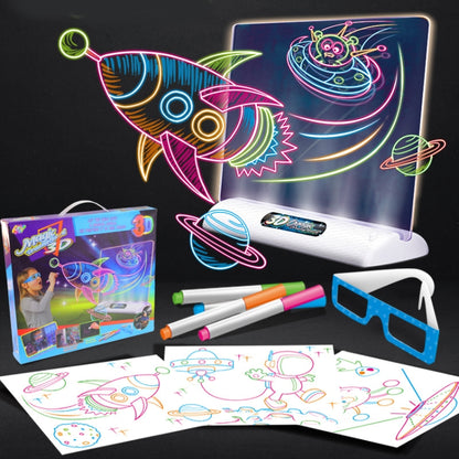 3D Fluorescent Drawing Board Magic Luminous Three-Dimensional Writing Board Graffiti Board Lighting Puzzle Children Drawing Board,Style: Large Drawing Board (Space Version) -  by buy2fix | Online Shopping UK | buy2fix