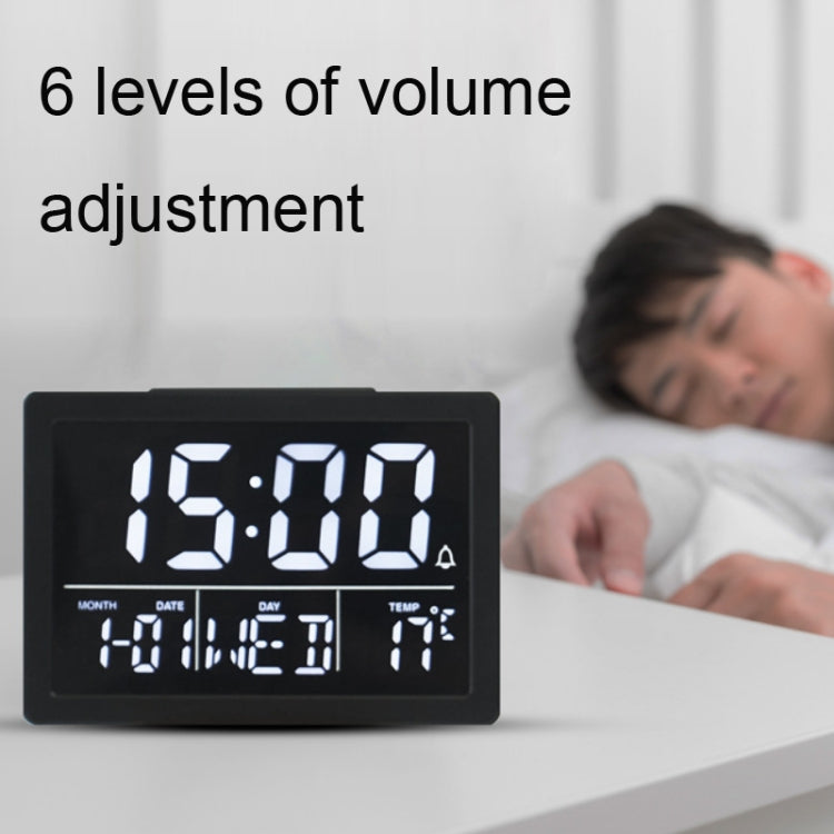 Large Screen LED Clock Bedside Multifunctional Electronic Alarm Clock(Black Shell White Light) - Home & Garden by buy2fix | Online Shopping UK | buy2fix