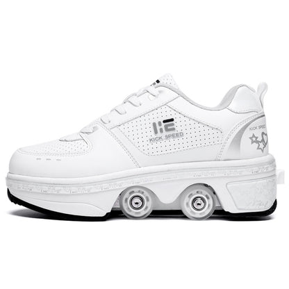 Two-Purpose Skating Shoes Deformation Shoes Double Row Rune Roller Skates Shoes, Size: 39(Low-top Without Light (White)) - Outdoor & Sports by buy2fix | Online Shopping UK | buy2fix