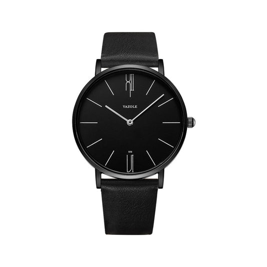 YAZOLE 506 Simple Large Scale Dial Men Business Quartz Watch(Black Shell Black Tray Black Belt) - Leather Strap Watches by YAZOLE | Online Shopping UK | buy2fix