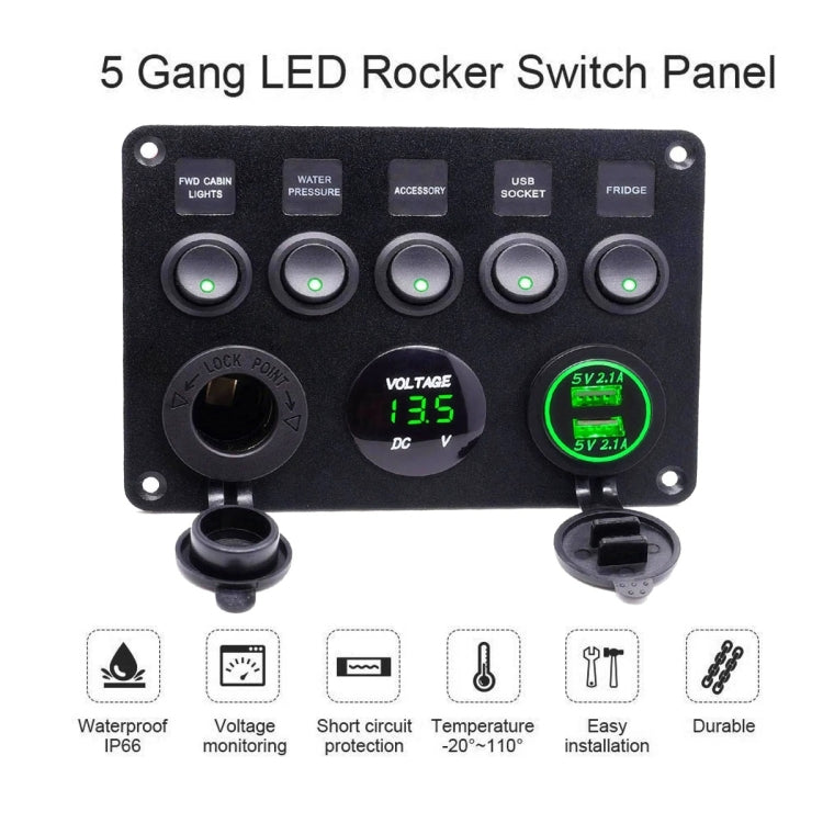 RV Yacht Car Combination Cat Eye Switch Dual USB Car Charging Control Panel With Voltmeter (Green Light) - In Car by buy2fix | Online Shopping UK | buy2fix