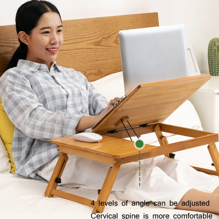741ZDDNZ Bed Use Folding Height Adjustable Laptop Desk Dormitory Study Desk, Specification: Classic Tea Color 56cm Thick Bamboo - Computer & Networking by buy2fix | Online Shopping UK | buy2fix
