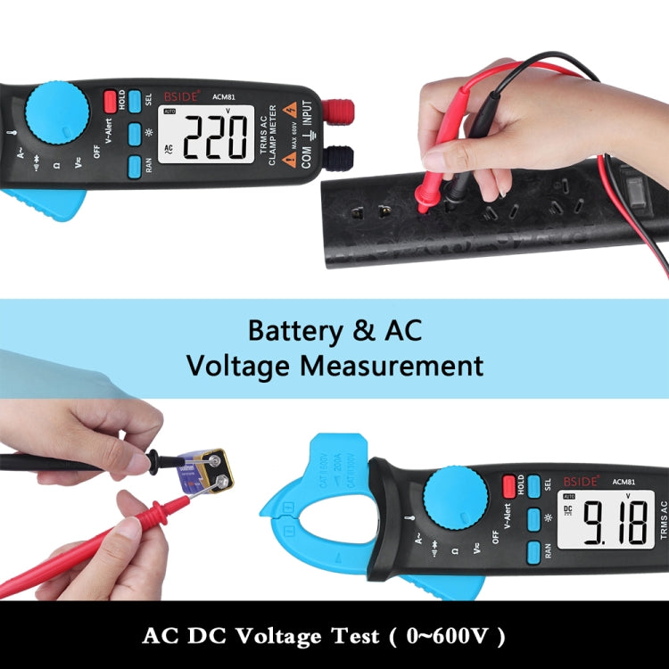 BSIDE ACM81 Digital Clamp Meter Auto-Rang 1mA Accuracy 200A Current DC AC Multimeter(Black) - Consumer Electronics by BSIDE | Online Shopping UK | buy2fix