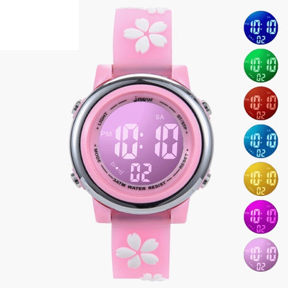 JNEW A380-86195 Children Cartoon Cherry Blossom Waterproof Time Recognition Colorful LED Electronic Watch(White) - Cartoon Watches by JNEW | Online Shopping UK | buy2fix