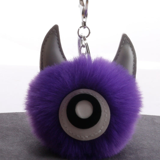 3 PCS Cartoon Croissant Hair Ball Keychain Pendant Bag Car Pendant(Purple) - Key Rings by buy2fix | Online Shopping UK | buy2fix