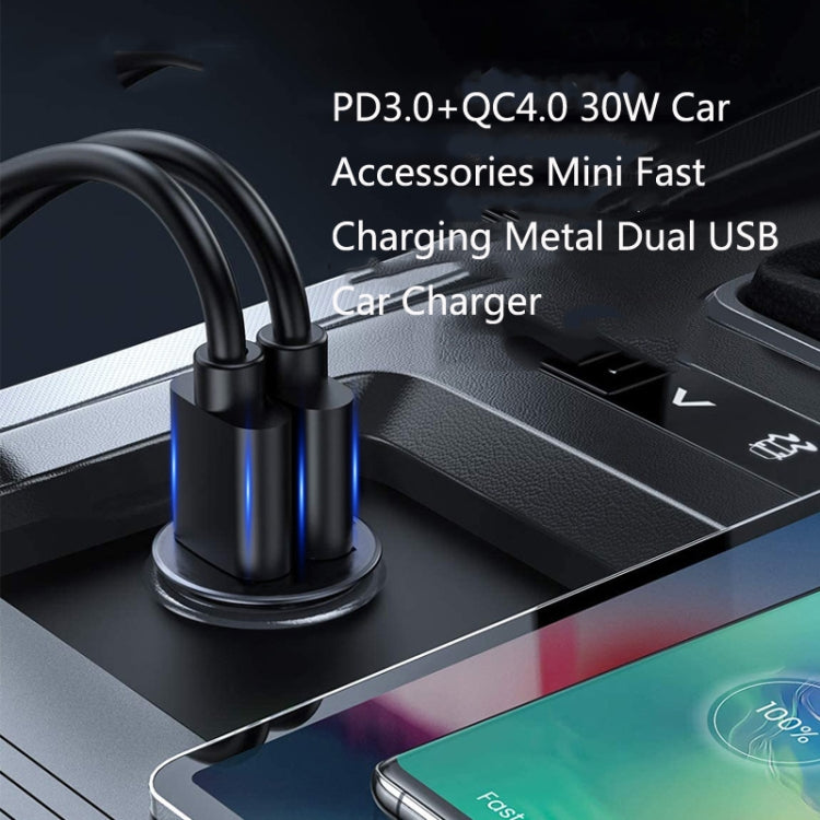 SC-G03 30W PD 3.0 USB-C / Type-C + QC 3.0 USB Mini Zinc Alloy Fast Charging Car Charger(Black) - In Car by buy2fix | Online Shopping UK | buy2fix
